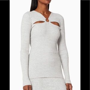 Anna Quan Gray Ribbed Cutout Top
